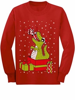 T-Rex Dinosaur Ugly Sweater Style Kids Long Sleeve T-Shirt