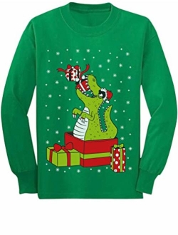 T-Rex Dinosaur Ugly Sweater Style Kids Long Sleeve T-Shirt