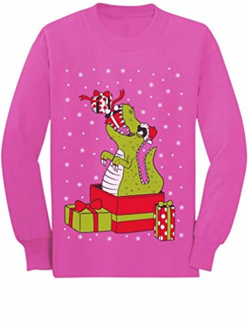 T-Rex Dinosaur Ugly Sweater Style Kids Long Sleeve T-Shirt