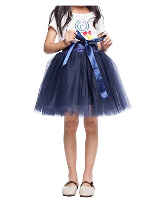 Little Girl Tutu Skirt A Line 7 Layers Tulle Skirt Party Princess Dance Tutu Dress (3T -10T)