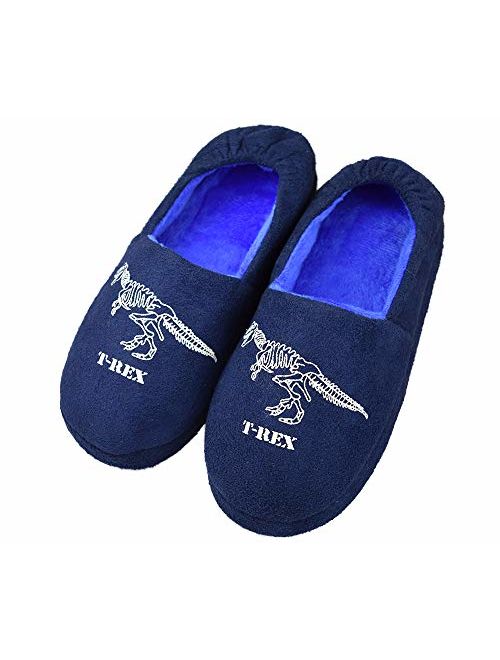 Tirzrro Kids Big Boys Warm Slippers with Soft Memory Foam Indoor Anti-Slip Cute Dinosaur Slippers