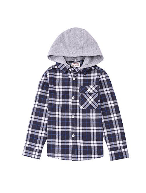 MOMOLAND Little Boys Long Sleeve Button Down Plaid Flannel Shirts with Hood