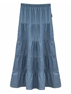 Baby'O Girl's (Children's) Ankle Length Long Denim 5 Tiered Skirt