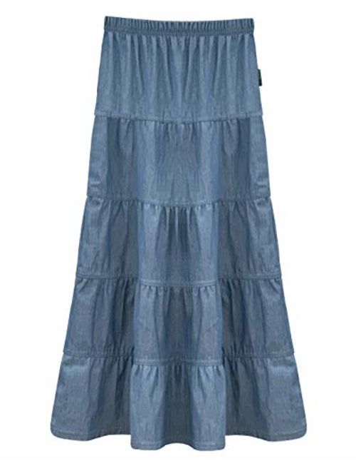 Baby'O Girl's (Children's) Ankle Length Long Denim 5 Tiered Skirt