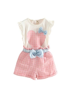 Weixinbuy Girls Clothes Sets Sleeveless T-Shirts Plaid Shorts Vest Summer