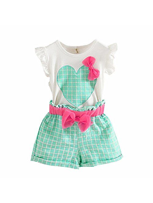 Weixinbuy Girls Clothes Sets Sleeveless T-Shirts Plaid Shorts Vest Summer