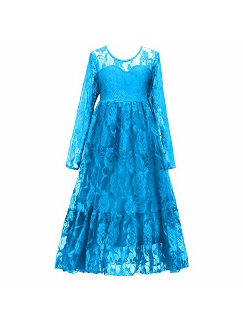 IBTOM CASTLE Flower Girls Dresses Bridesmaid Wedding Pageant Party Princess Communion Floral Boho Vintage Lace Dance Gown