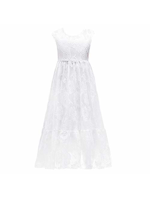 IBTOM CASTLE Flower Girls Dresses Bridesmaid Wedding Pageant Party Princess Communion Floral Boho Vintage Lace Dance Gown