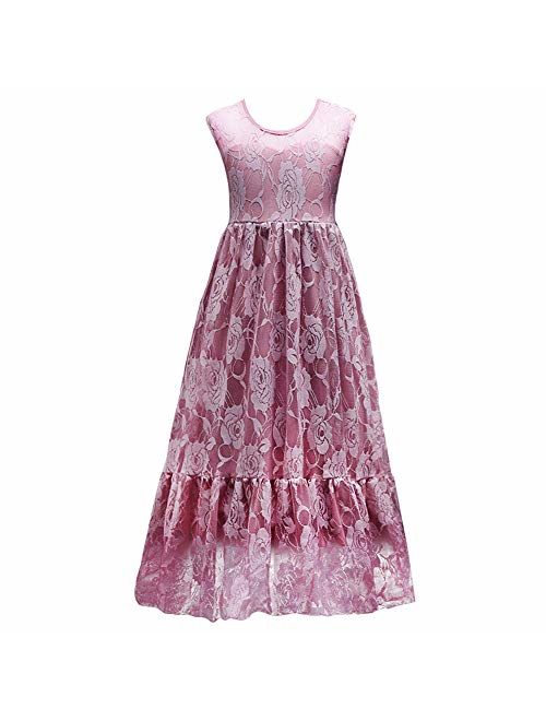 IBTOM CASTLE Flower Girls Dresses Bridesmaid Wedding Pageant Party Princess Communion Floral Boho Vintage Lace Dance Gown