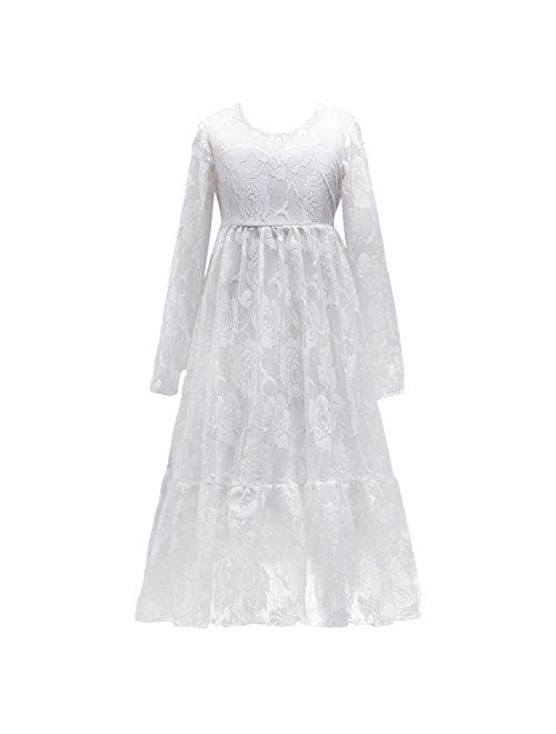 IBTOM CASTLE Flower Girls Dresses Bridesmaid Wedding Pageant Party Princess Communion Floral Boho Vintage Lace Dance Gown