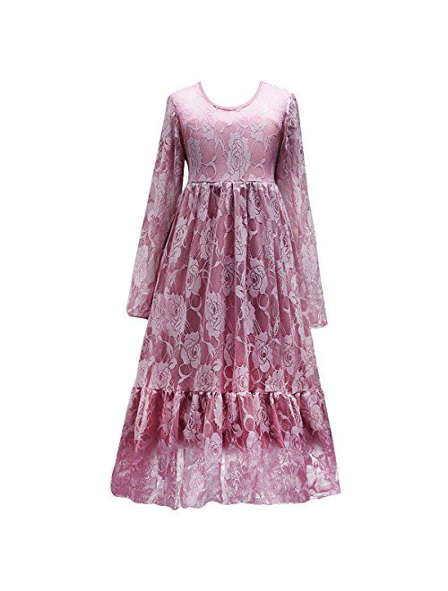 IBTOM CASTLE Flower Girls Dresses Bridesmaid Wedding Pageant Party Princess Communion Floral Boho Vintage Lace Dance Gown