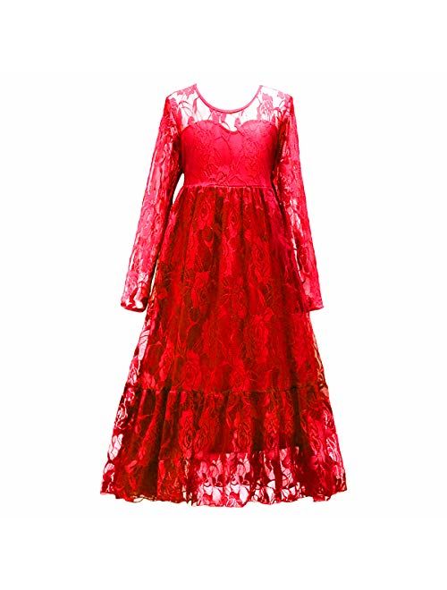 IBTOM CASTLE Flower Girls Dresses Bridesmaid Wedding Pageant Party Princess Communion Floral Boho Vintage Lace Dance Gown