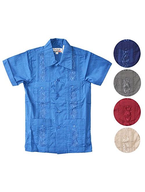 Maximos Kids Boys Guayabera Button-Up Shirt Embroidered Cuban Style Short Sleeves