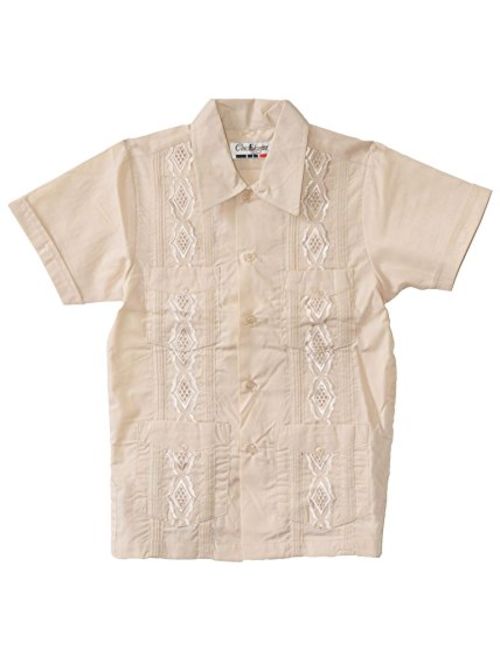 Maximos Kids Boys Guayabera Button-Up Shirt Embroidered Cuban Style Short Sleeves