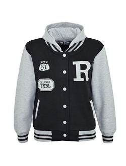 Kids Girls Boys R Fashion Fox Baseball Hooded Jacket Varsity Hoodie 5-13 Years