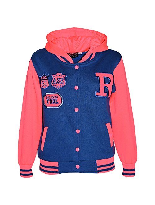 Kids Girls Boys R Fashion Fox Baseball Hooded Jacket Varsity Hoodie 5-13 Years