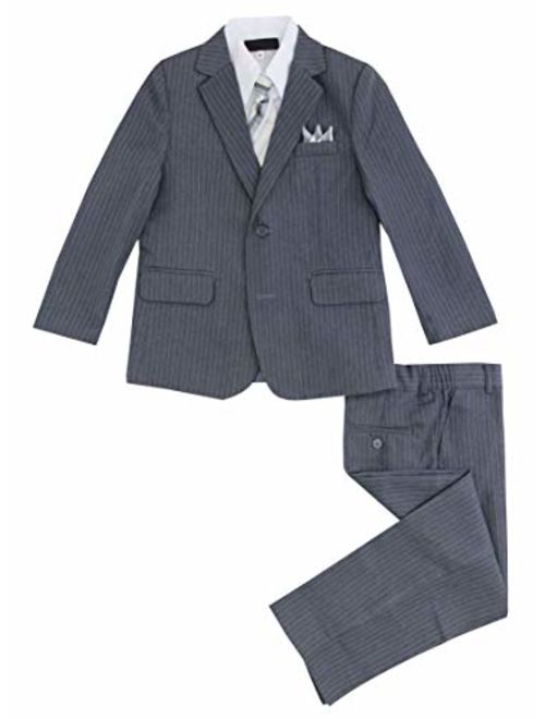 Luca Gabriel Toddler Boys' 5 Piece Pinstripe Suite Handkerchief Set