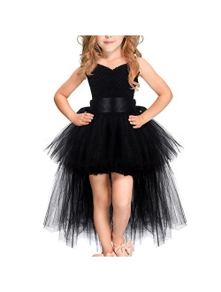 Little Girls Handmade Flower High Low Dress Birthday Party Fancy Lace Princess Costume Dance Ball Gown