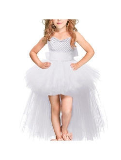 Little Girls Handmade Flower High Low Dress Birthday Party Fancy Lace Princess Costume Dance Ball Gown