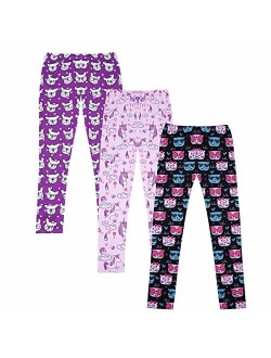 HDE Girl's Leggings 3 Pack with Print Designs Full Ankle Length Kids Pants 3-11Y