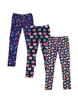 HDE Girl's Leggings 3 Pack with Print Designs Full Ankle Length Kids Pants 3-11Y