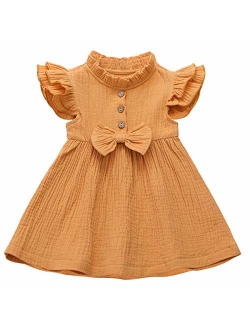 1-5T Kids Girl Hollow Lace Dress pom pom Short Sleeve Princess Frilled Waist Dress