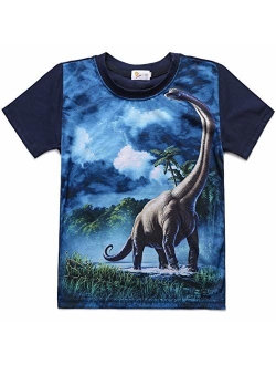 Kids Boys Tees Dinosaur Short Sleeve 3D Shirts Summer Toddler Cotton Crewneck Tops T Shirt