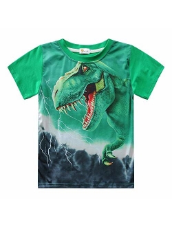 Kids Boys Tees Dinosaur Short Sleeve 3D Shirts Summer Toddler Cotton Crewneck Tops T Shirt