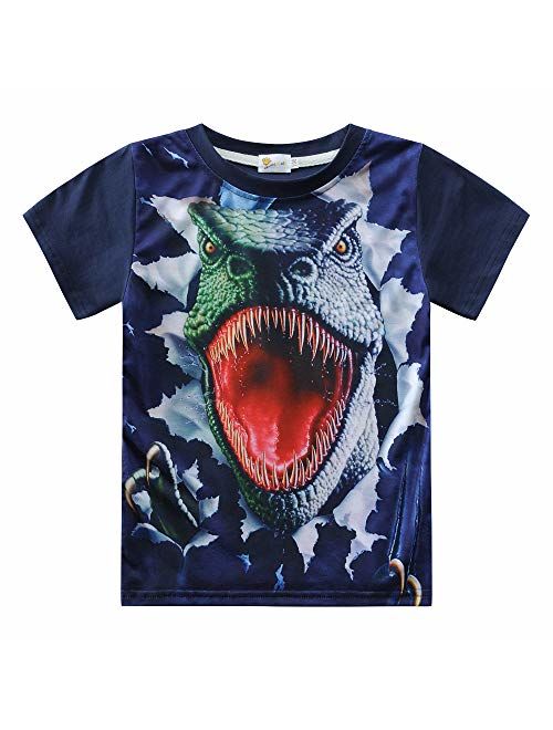 Kids Boys Tees Dinosaur Short Sleeve 3D Shirts Summer Toddler Cotton Crewneck Tops T Shirt