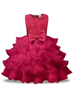 Kids Tales Girls Princess Bowknot Wedding Dress Ruffles Pageant Party Dress