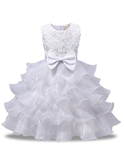 Kids Tales Girls Princess Bowknot Wedding Dress Ruffles Pageant Party Dress