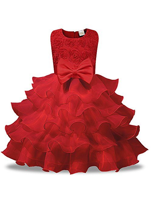 Kids Tales Girls Princess Bowknot Wedding Dress Ruffles Pageant Party Dress