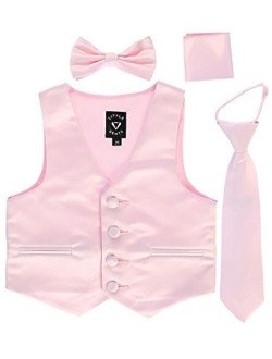 iGirlDress Boys 4 Piece Formal Satin Vest Set Zipper Tie Bowtie Hanky