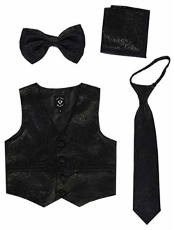 iGirlDress Boys 4 Piece Formal Satin Vest Set Zipper Tie Bowtie Hanky