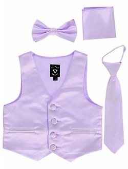 iGirlDress Boys 4 Piece Formal Satin Vest Set Zipper Tie Bowtie Hanky