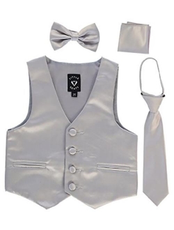 iGirlDress Boys 4 Piece Formal Satin Vest Set Zipper Tie Bowtie Hanky