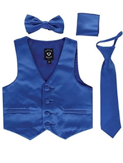 iGirlDress Boys 4 Piece Formal Satin Vest Set Zipper Tie Bowtie Hanky