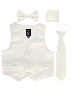 iGirlDress Boys 4 Piece Formal Satin Vest Set Zipper Tie Bowtie Hanky