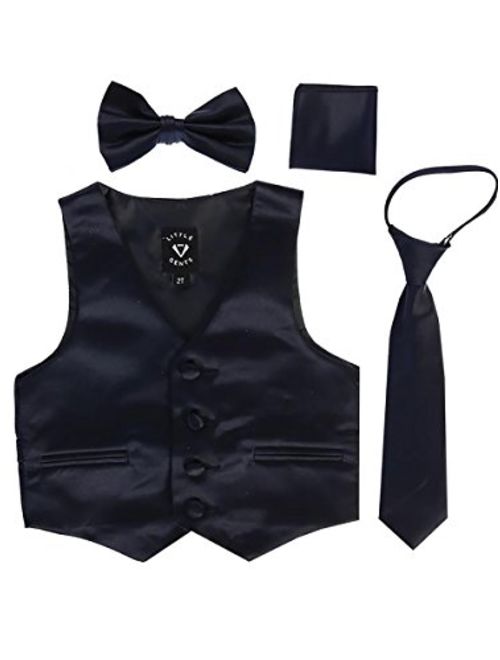 iGirlDress Boys 4 Piece Formal Satin Vest Set Zipper Tie Bowtie Hanky