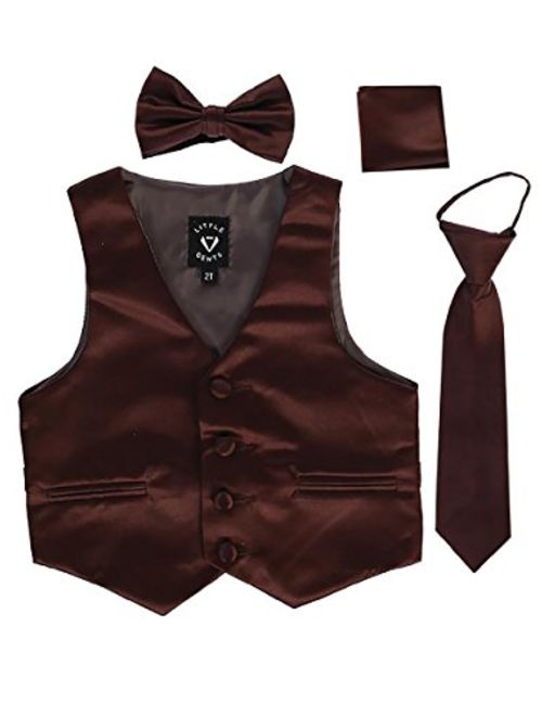 iGirlDress Boys 4 Piece Formal Satin Vest Set Zipper Tie Bowtie Hanky