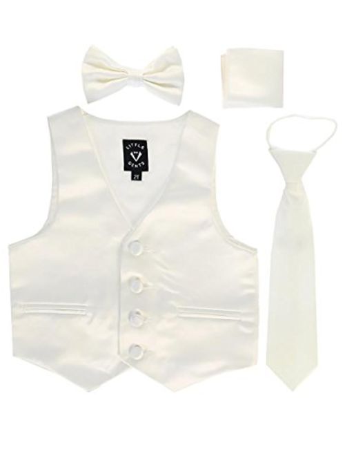 iGirlDress Boys 4 Piece Formal Satin Vest Set Zipper Tie Bowtie Hanky