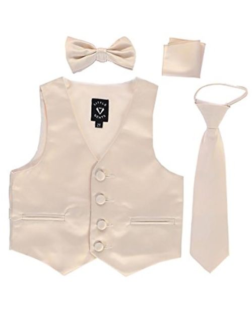 iGirlDress Boys 4 Piece Formal Satin Vest Set Zipper Tie Bowtie Hanky