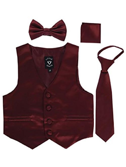 iGirlDress Boys 4 Piece Formal Satin Vest Set Zipper Tie Bowtie Hanky