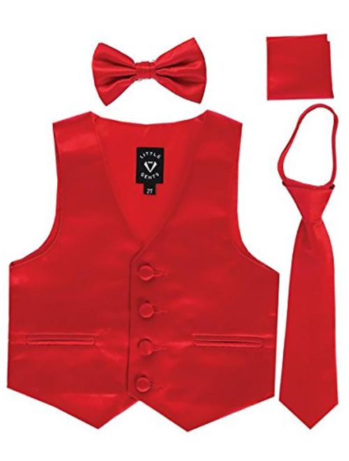 iGirlDress Boys 4 Piece Formal Satin Vest Set Zipper Tie Bowtie Hanky