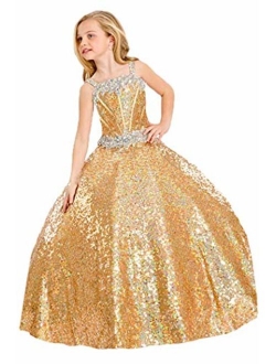 HuaMei Little Girls Sequins Spagehetti Ball Gowns Pageant Dresses