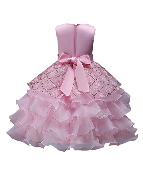 DreamHigh Wedding Flower Girl's Ruffles Lace Cute Bow Waist Evening Dress up