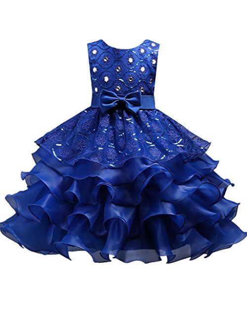 DreamHigh Wedding Flower Girl's Ruffles Lace Cute Bow Waist Evening Dress up