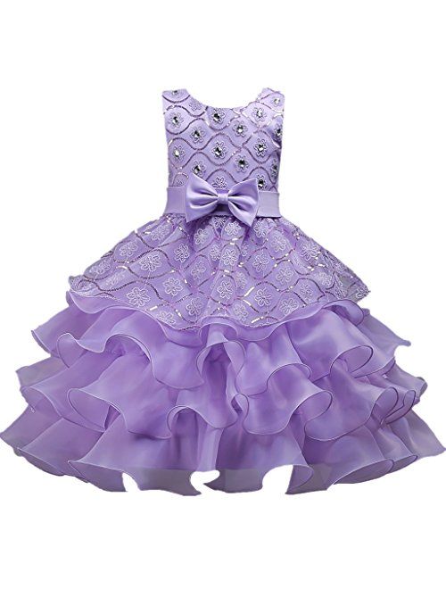 DreamHigh Wedding Flower Girl's Ruffles Lace Cute Bow Waist Evening Dress up