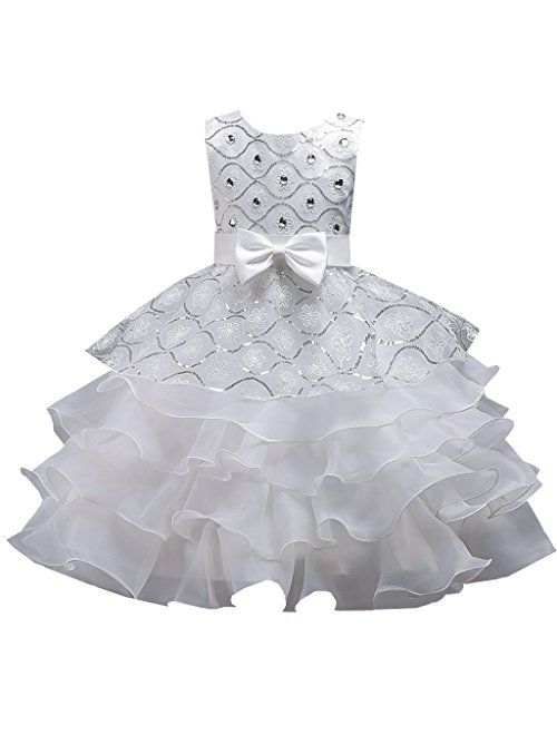 DreamHigh Wedding Flower Girl's Ruffles Lace Cute Bow Waist Evening Dress up