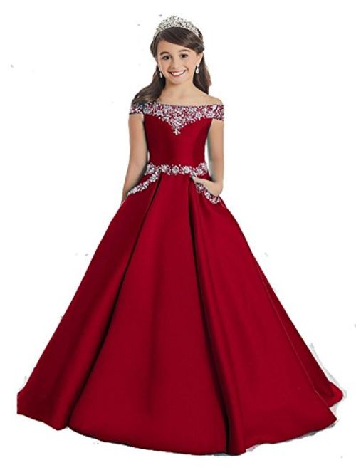 Girls Off The Shoulder A Line Pageant Dresses with Pockets Formal Dresses